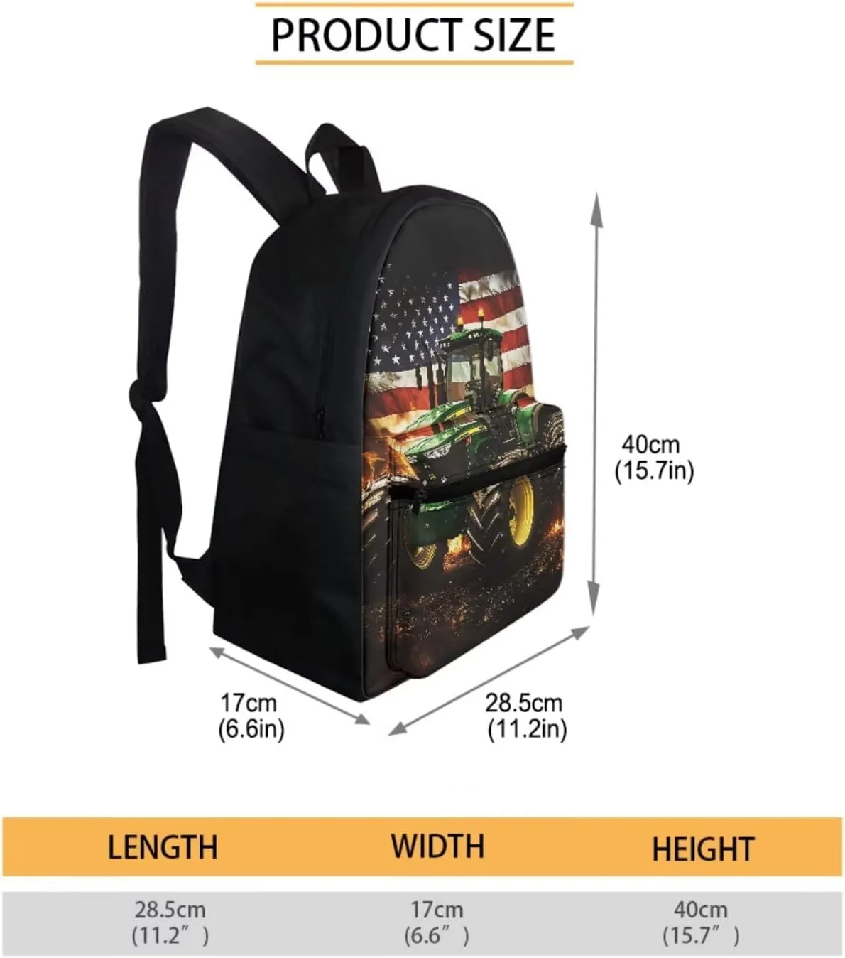 Tractor Backpack with Lunch Box Set for Boys Elementary Bookbag American Flag School Bag and Lunch Bag Pencil Case 3 In 1 Preschool Middle School Satchel Daypack 4th Of July