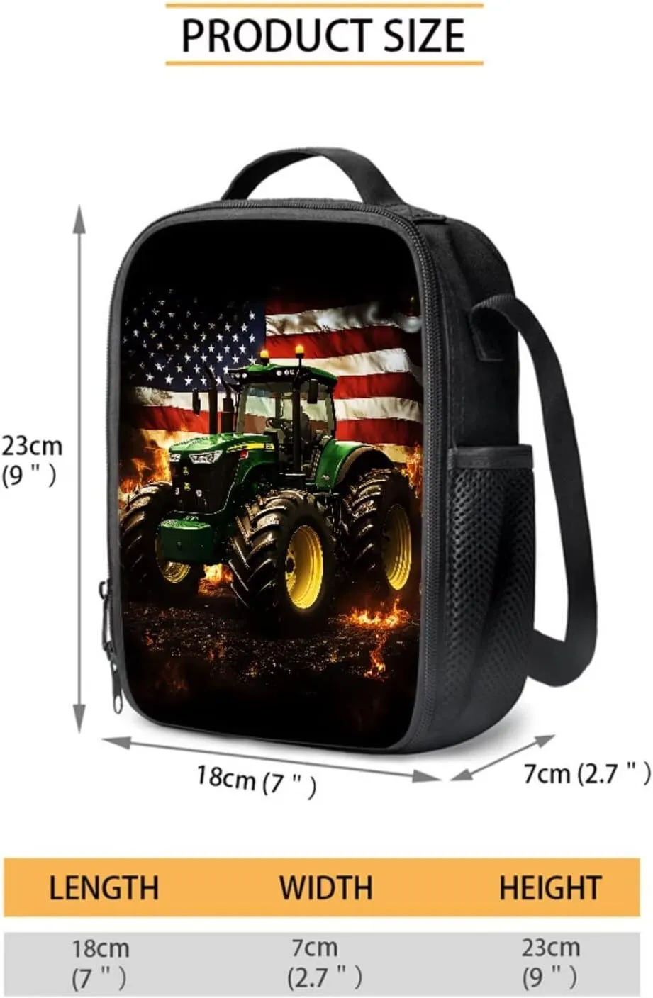 Tractor Backpack with Lunch Box Set for Boys Elementary Bookbag American Flag School Bag and Lunch Bag Pencil Case 3 In 1 Preschool Middle School Satchel Daypack 4th Of July