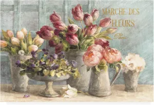 Trademark Fine Art Canvas Wall Art - Danhui NAI 'Marche Des Fleurs Blue Gold' Wall Art for Living Room, Bedroom, or Office Décor