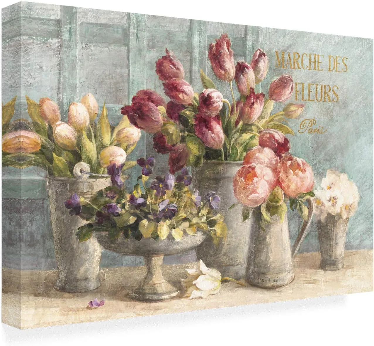 Trademark Fine Art Canvas Wall Art - Danhui NAI 'Marche Des Fleurs Blue Gold' Wall Art for Living Room, Bedroom, or Office Décor