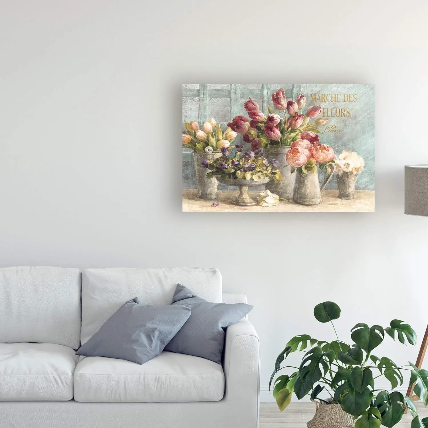 Trademark Fine Art Canvas Wall Art - Danhui NAI 'Marche Des Fleurs Blue Gold' Wall Art for Living Room, Bedroom, or Office Décor