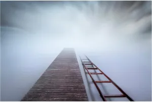 Trademark Fine Art Canvas Wall Art - Joaquin Guerola 'Pier And Rail' Wall Art for Living Room, Bedroom, or Office Décor 32 x 22 Inches
