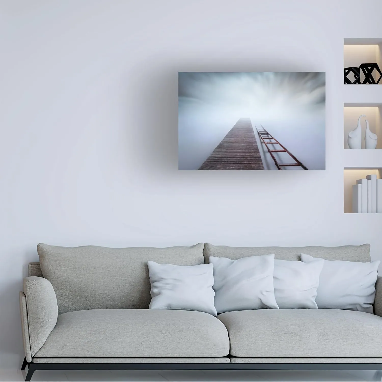Trademark Fine Art Canvas Wall Art - Joaquin Guerola 'Pier And Rail' Wall Art for Living Room, Bedroom, or Office Décor 32 x 22 Inches