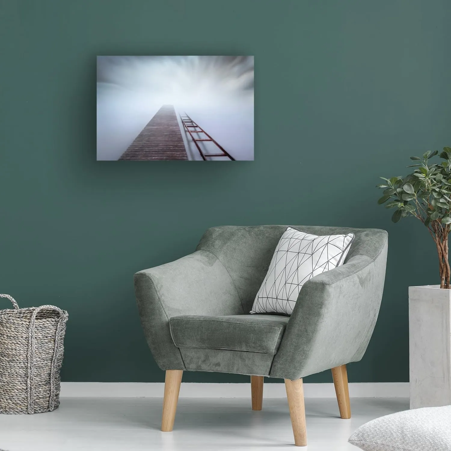 Trademark Fine Art Canvas Wall Art - Joaquin Guerola 'Pier And Rail' Wall Art for Living Room, Bedroom, or Office Décor 32 x 22 Inches