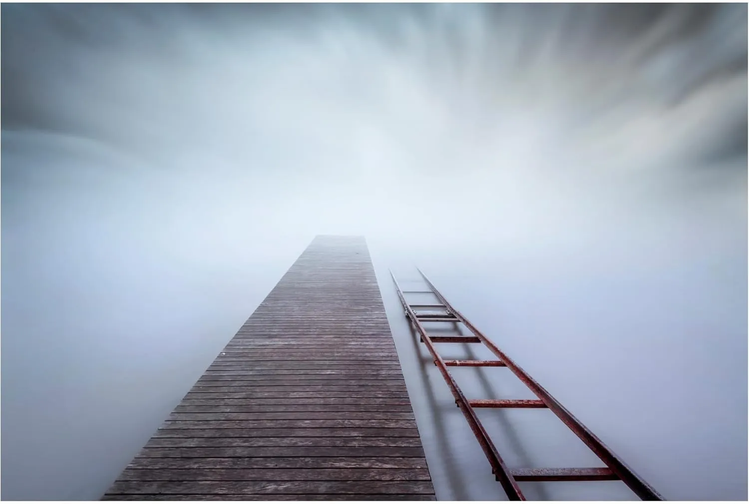 Trademark Fine Art Canvas Wall Art - Joaquin Guerola 'Pier And Rail' Wall Art for Living Room, Bedroom, or Office Décor 32 x 22 Inches