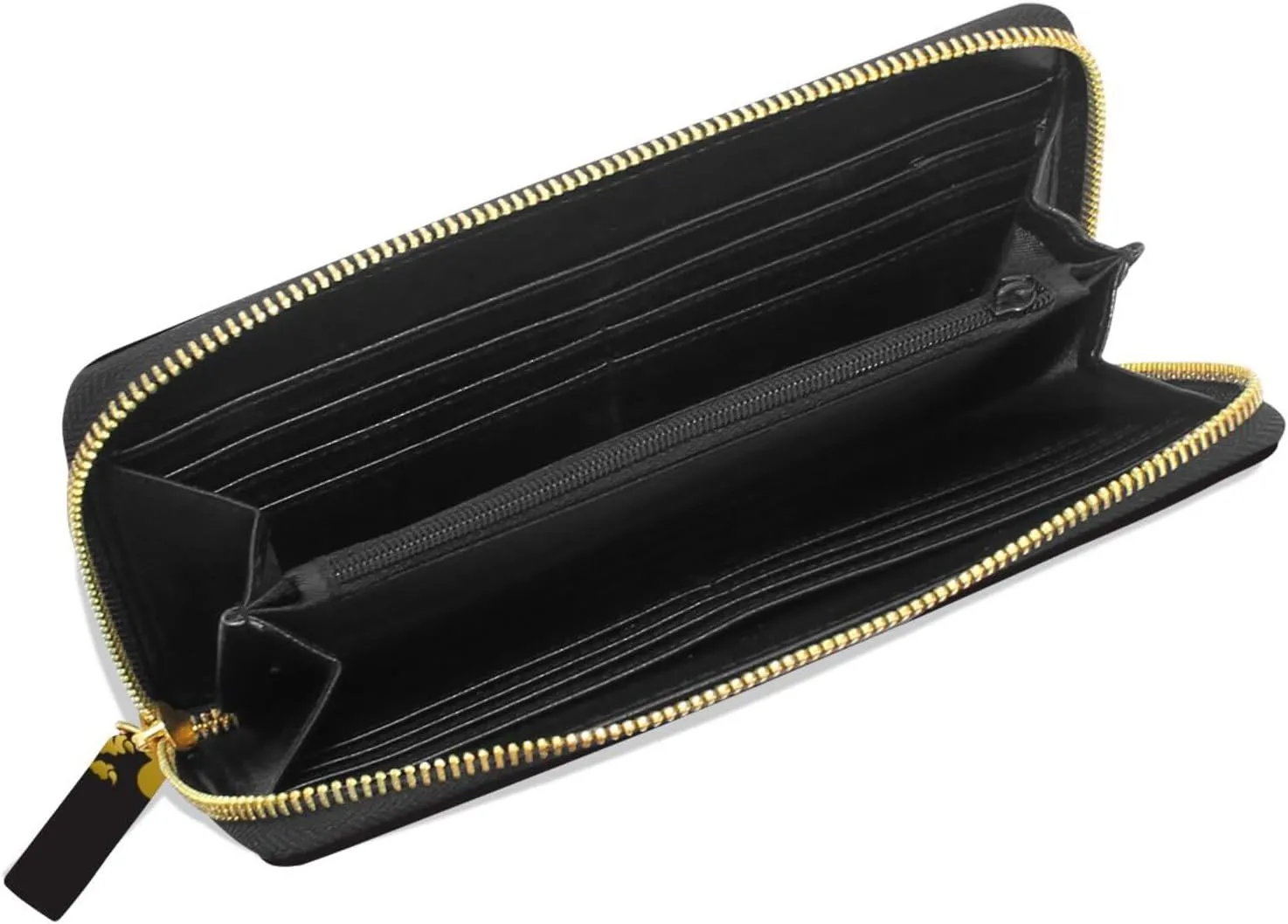 Traditional Chinese Golden Dragon Gold Dragon on Black Dark Leather Long Wallet Organizer with Zipper Purse Clutch Bag for Women Men Key Card Coin Passport Checkbook 8 x 4 inch