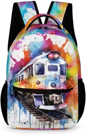 Train Backpack for Kids Girls Boys School, 16 Inches Cute Train Theme Bookbag, Adjustable, Lightweight, Large Capacity, Colorful Train Backpack for School