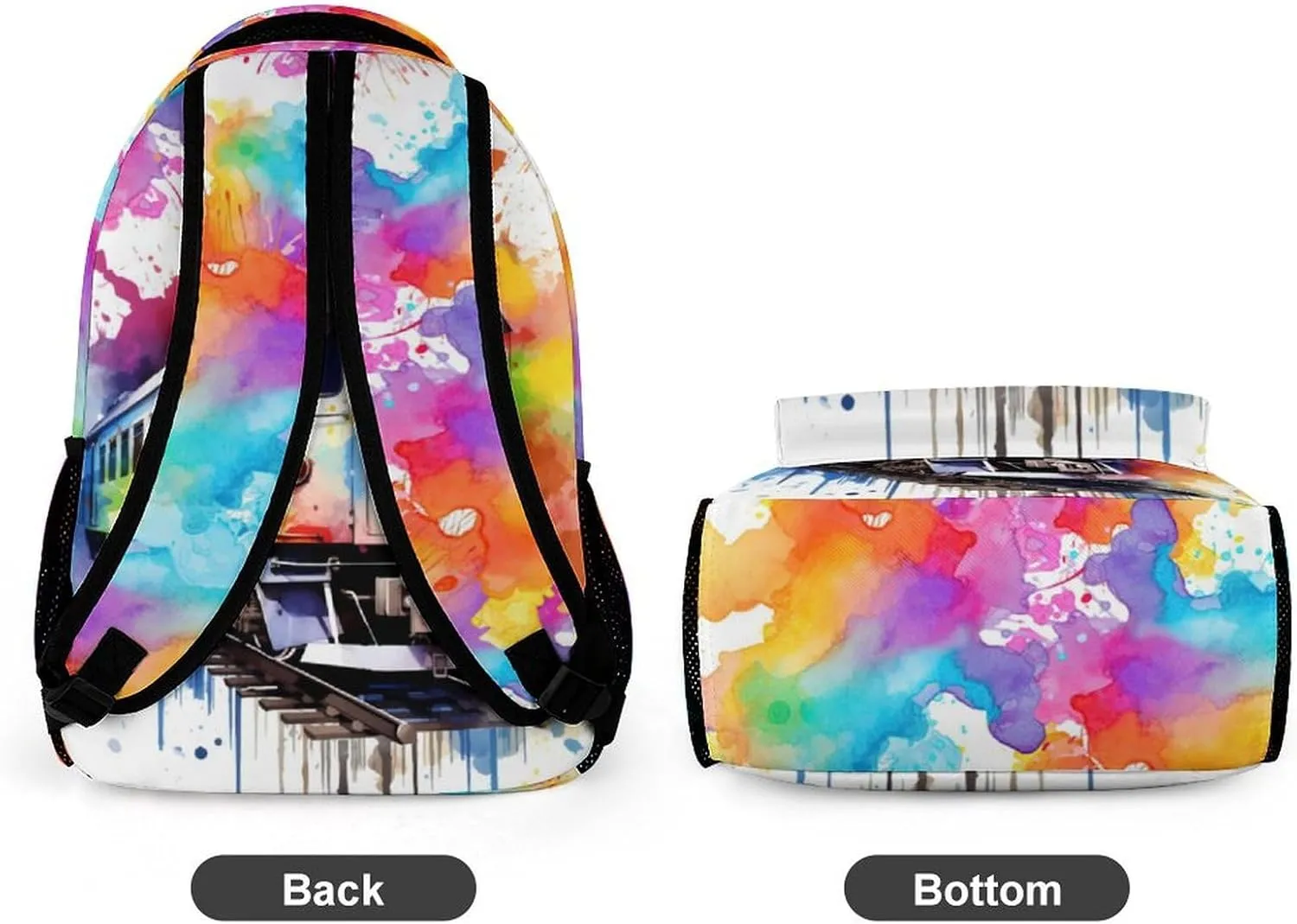 Train Backpack for Kids Girls Boys School, 16 Inches Cute Train Theme Bookbag, Adjustable, Lightweight, Large Capacity, Colorful Train Backpack for School