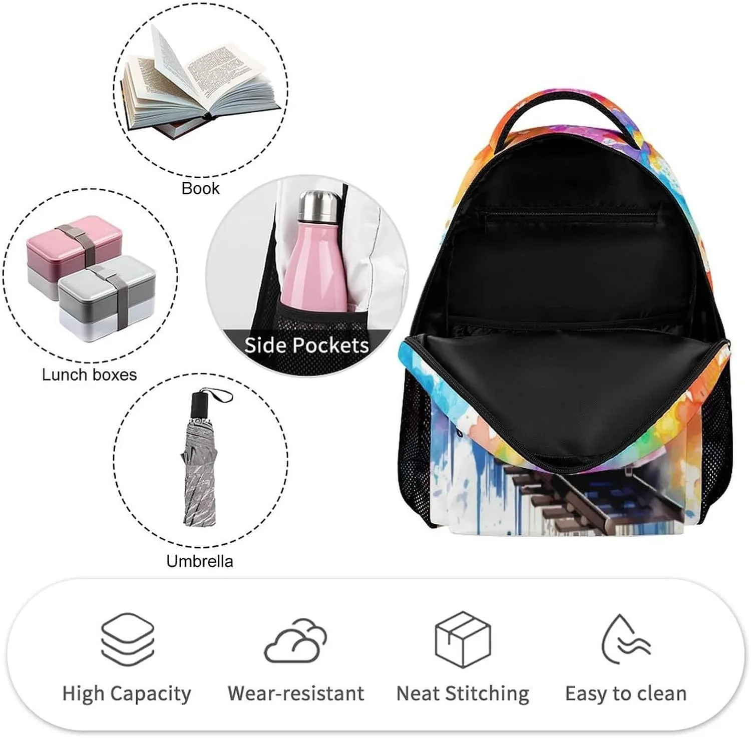 Train Backpack for Kids Girls Boys School, 16 Inches Cute Train Theme Bookbag, Adjustable, Lightweight, Large Capacity, Colorful Train Backpack for School