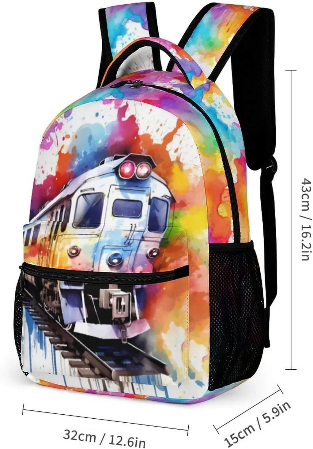 Train Backpack for Kids Girls Boys School, 16 Inches Cute Train Theme Bookbag, Adjustable, Lightweight, Large Capacity, Colorful Train Backpack for School