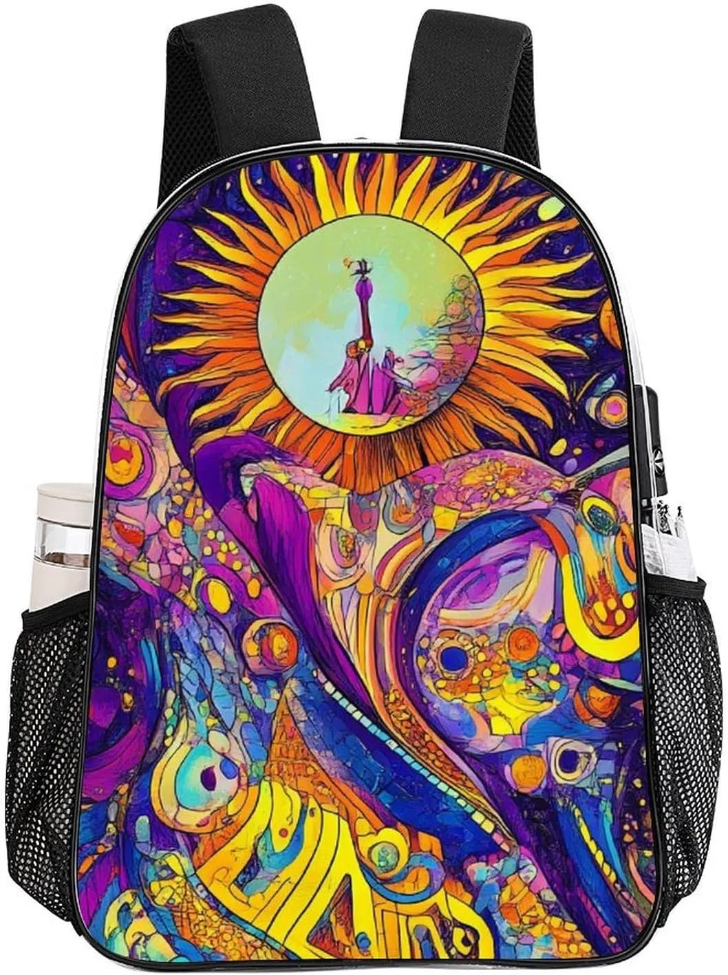 Transparent Daypack Bookbag for Gym Business Bicycle - Large Capacity Multipurpose Anti-Theft Carry On Bag, Colorful Doodle Surreal Landscape Fantastic Sun Mushroom Travel Hiking Daypack