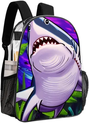 Transparent Daypack for Camping Travel Walking Cycling - Big Capacity Anti-Theft Multipurpose Bookbag, Cute Shark Art Camping Outdoor Backpack
