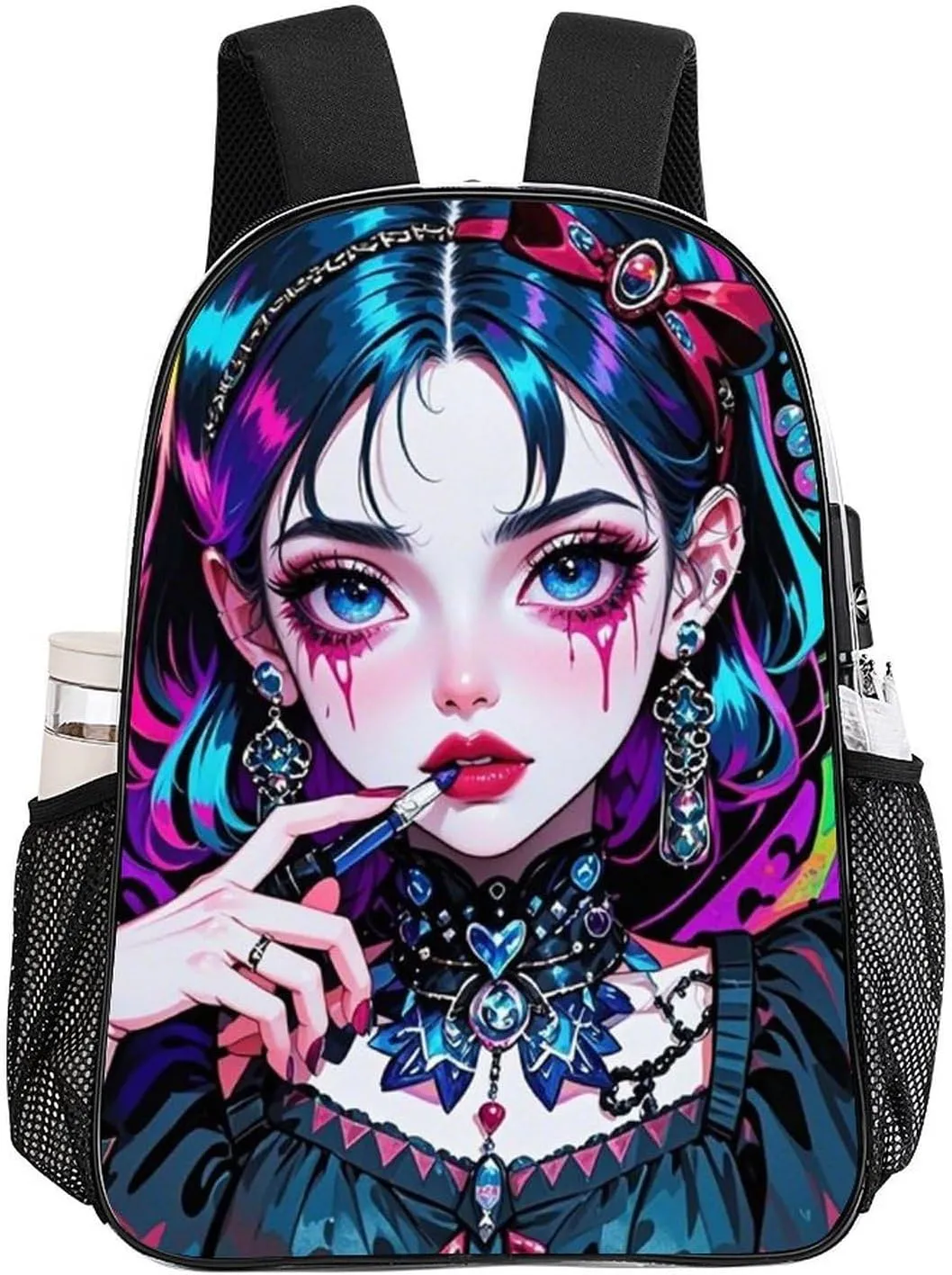 Transparent Daypack for Hiking Work Running - Big Capacity Anti-Theft Multipurpose Shoulder Bag, Beautiful Gothic Women Neon Art Travel and Sport Backpack Rucksack