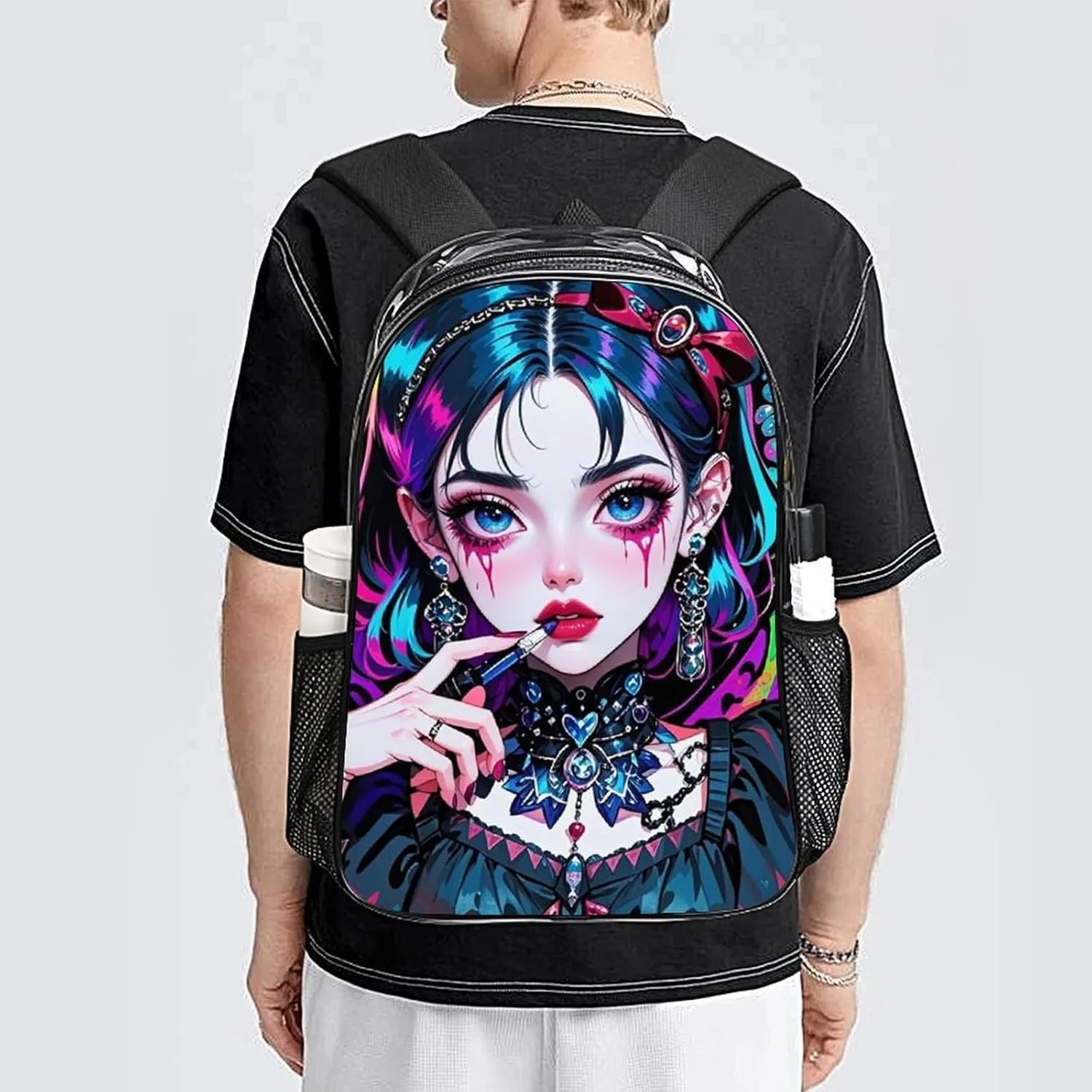 Transparent Daypack for Hiking Work Running - Big Capacity Anti-Theft Multipurpose Shoulder Bag, Beautiful Gothic Women Neon Art Travel and Sport Backpack Rucksack