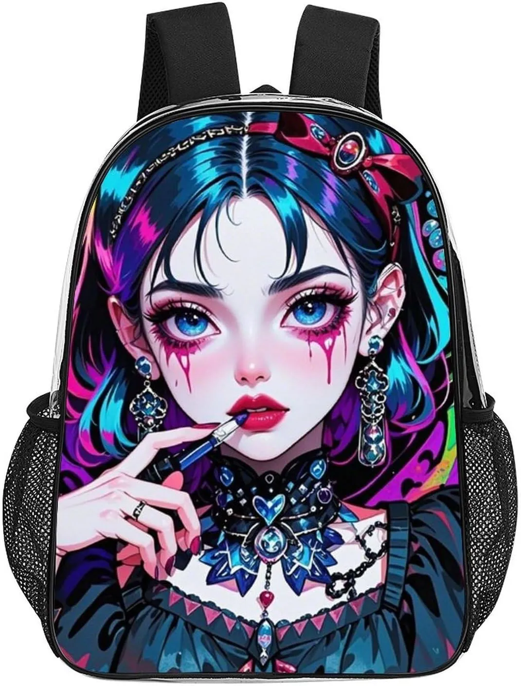 Transparent Daypack for Hiking Work Running - Big Capacity Anti-Theft Multipurpose Shoulder Bag, Beautiful Gothic Women Neon Art Travel and Sport Backpack Rucksack