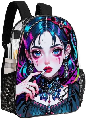 Transparent Daypack for Hiking Work Running - Big Capacity Anti-Theft Multipurpose Shoulder Bag, Beautiful Gothic Women Neon Art Travel and Sport Backpack Rucksack