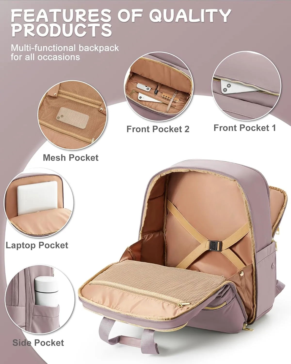 Travel Backpack Carry On Flight Approved Large Travel Backpack For Women Carry On Backpack Personal Item Travel Bag Laptop Teacher Backpack Work Backpack For Traveling On Airplane Pink Purple