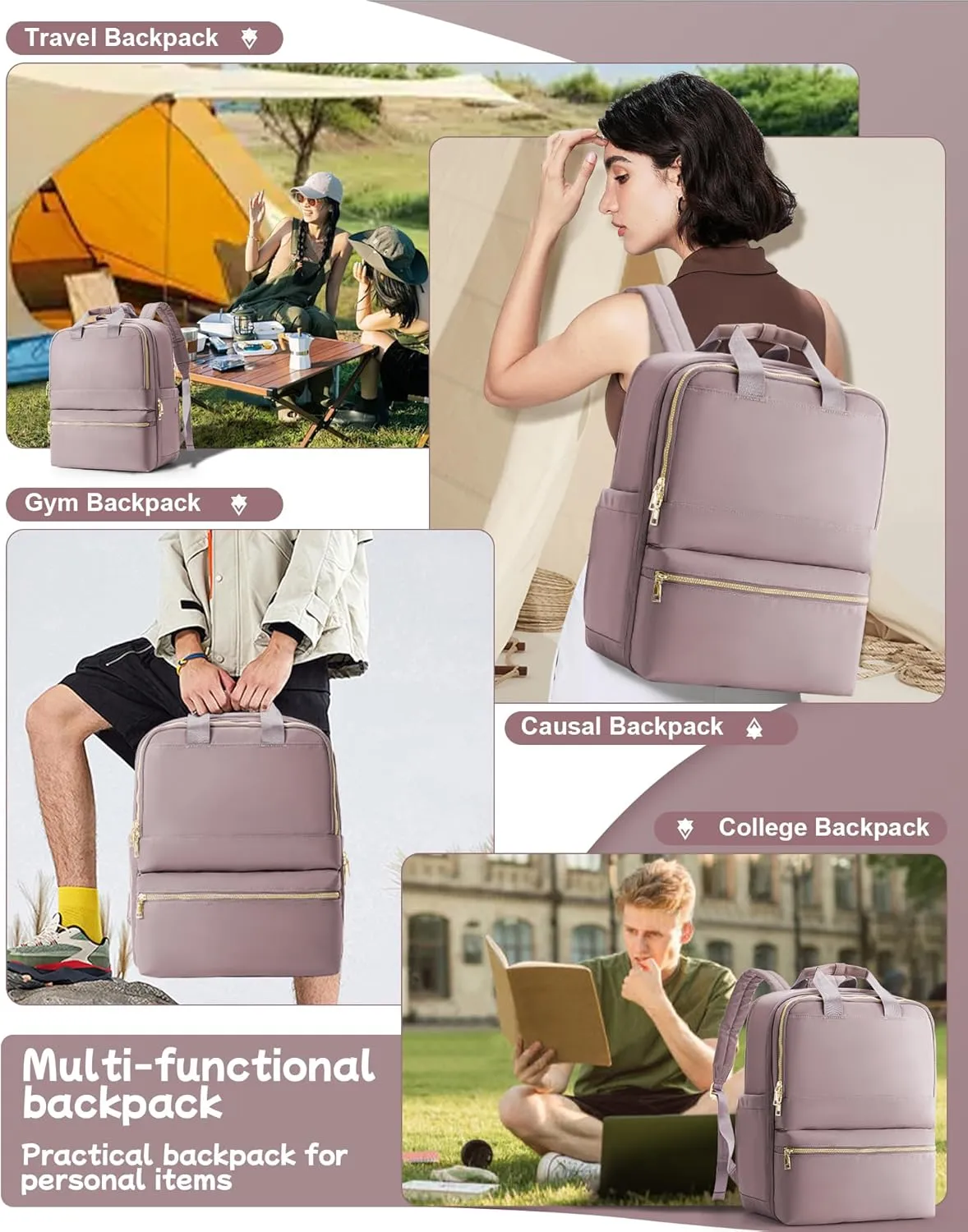 Travel Backpack Carry On Flight Approved Large Travel Backpack For Women Carry On Backpack Personal Item Travel Bag Laptop Teacher Backpack Work Backpack For Traveling On Airplane Pink Purple