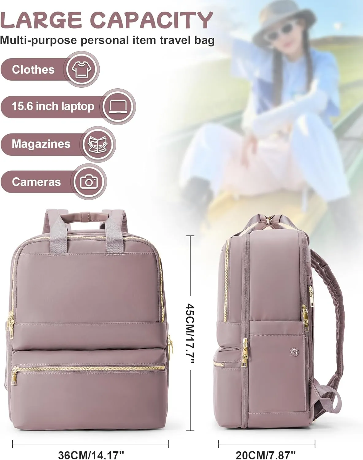 Travel Backpack Carry On Flight Approved Large Travel Backpack For Women Carry On Backpack Personal Item Travel Bag Laptop Teacher Backpack Work Backpack For Traveling On Airplane Pink Purple