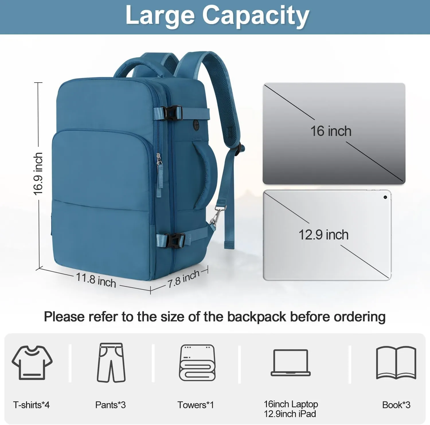 Travel Backpack, Flight Approved Backpack, College Backpack Bag, Casual Daypack, Hiking Backpack, Waterproof Carry On Business Backpack, Fit 16 Inch Laptop