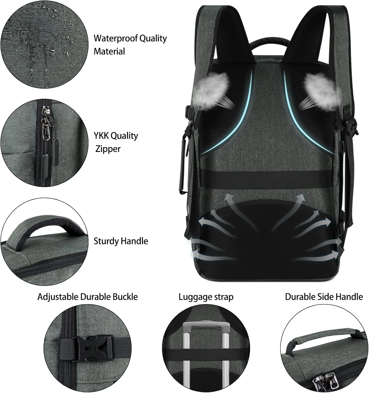 Travel Backpack for Men Women 17 Inch Flight Approved Carry on Backpack Waterproof Large 40L Luggage Daypack Business College Weekender Overnight Laptop Backpack with 3 Packing Cubes, Grey