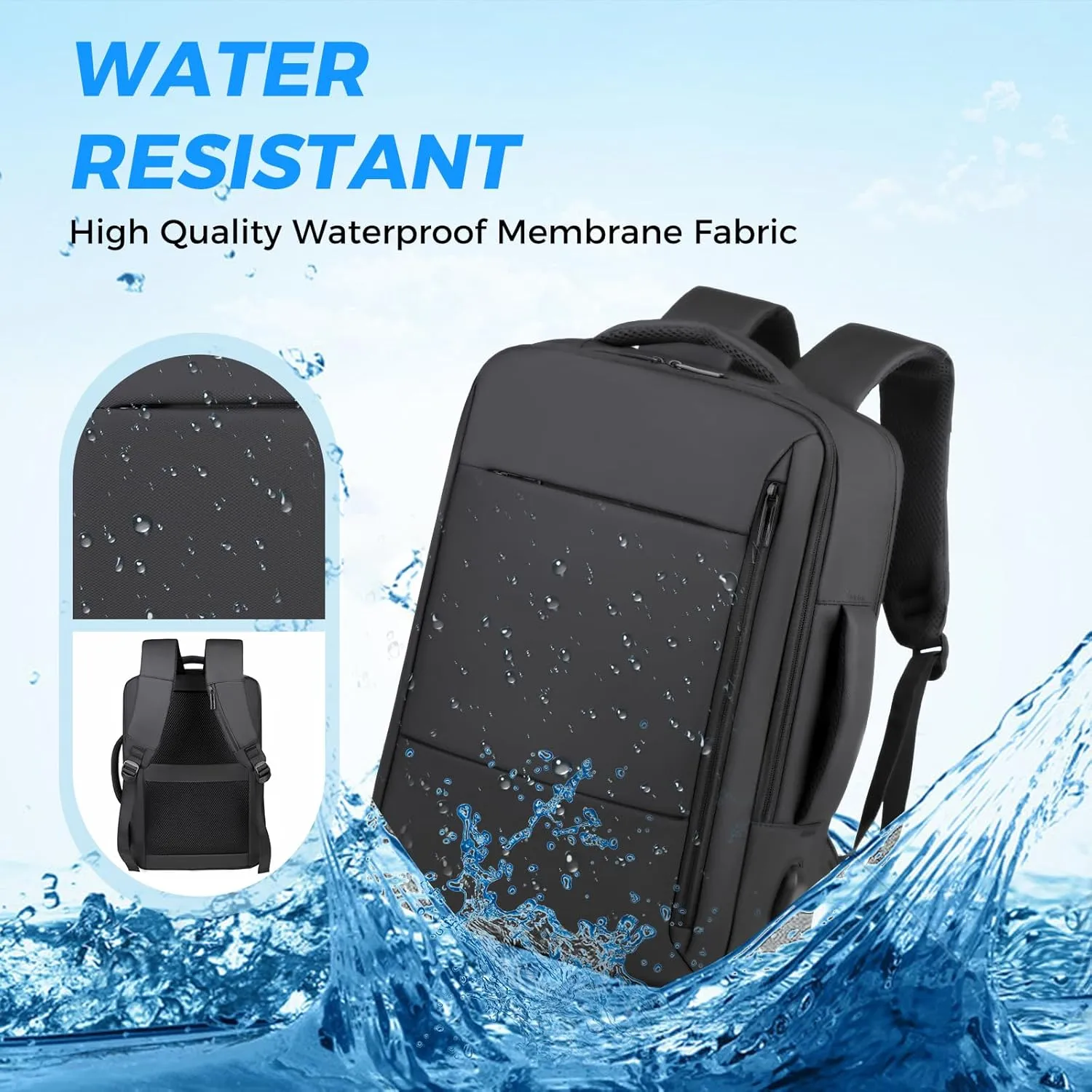 Travel Backpack for Men Women, Carry on Backpack, TSA 15.6 inch Laptop Backpack Flight Approved, Waterproof Personal Item Travel Bag, Business Work Weekender Bag Daypack Luggage - Black