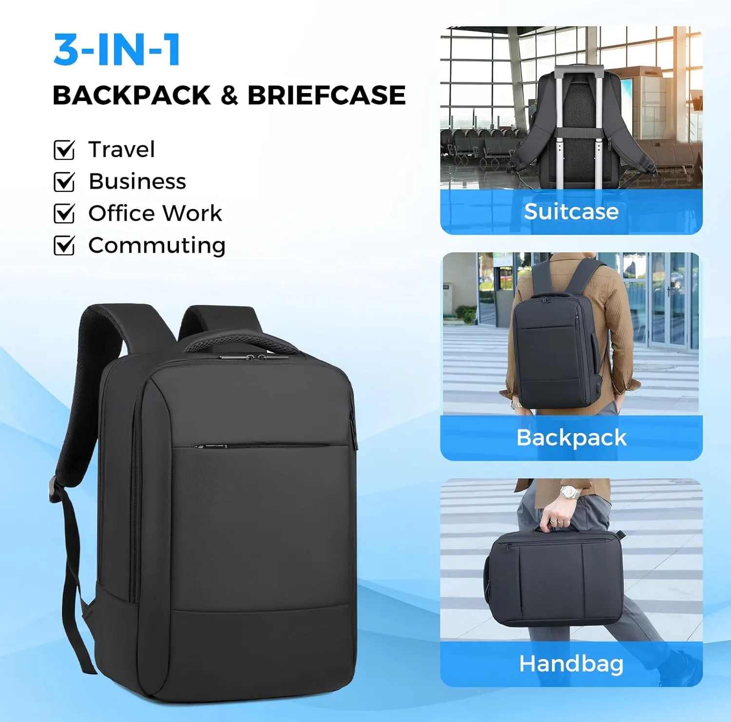 Travel Backpack for Men Women, Carry on Backpack, TSA 15.6 inch Laptop Backpack Flight Approved, Waterproof Personal Item Travel Bag, Business Work Weekender Bag Daypack Luggage - Black