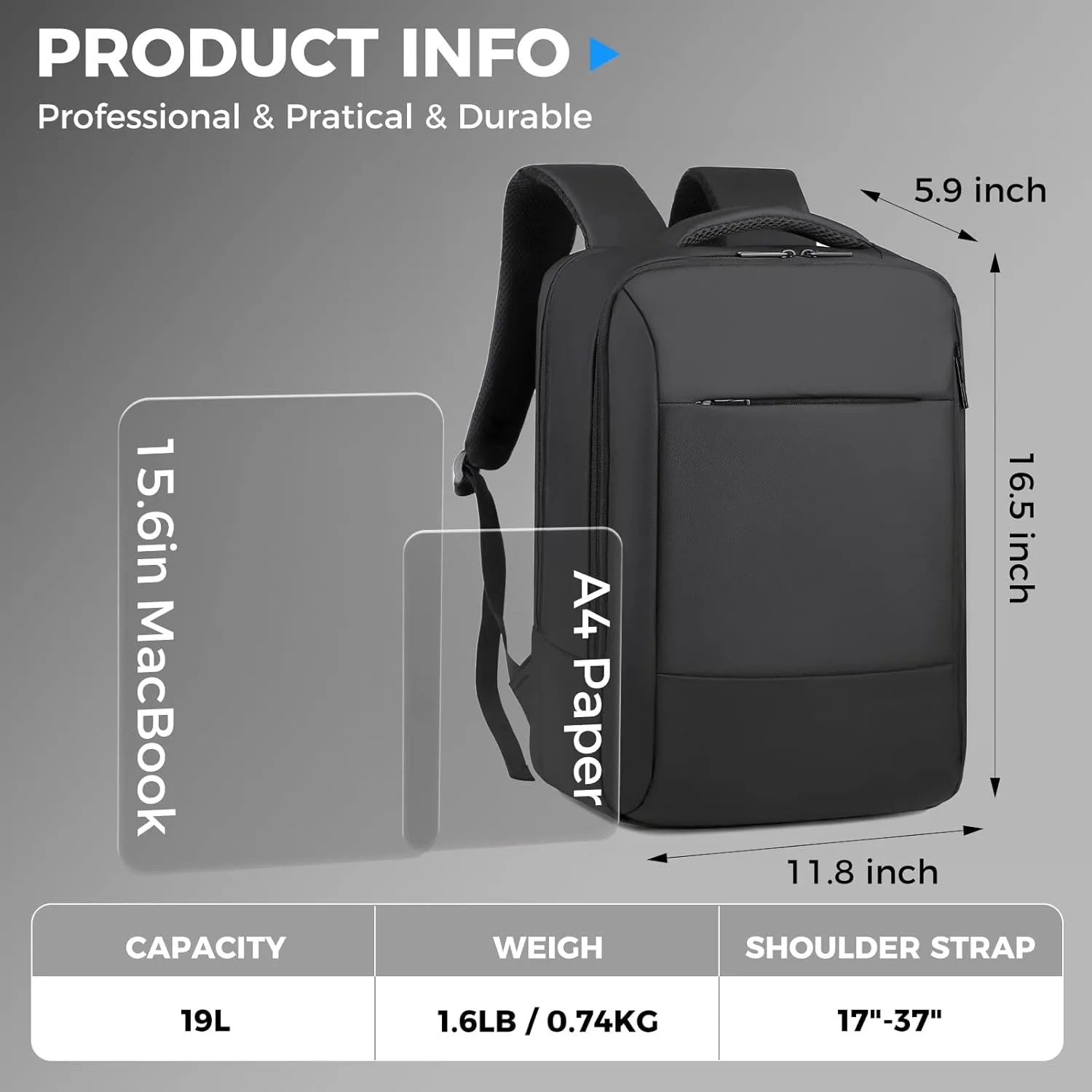 Travel Backpack for Men Women, Carry on Backpack, TSA 15.6 inch Laptop Backpack Flight Approved, Waterproof Personal Item Travel Bag, Business Work Weekender Bag Daypack Luggage - Black