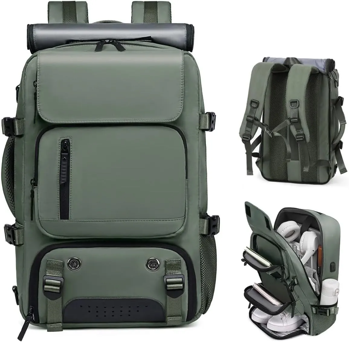 Travel Backpack for Men Women, Personal Item Travel Bag with Multi-Pockets, Carry on Backpack Fits 17.3/15.6inch Laptop (Green, 17.3 inch)