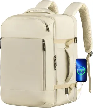 Travel Backpack for Women, Carry On Backpack with USB Charging Port & Shoe Pouch, TSA 17.3 inch Laptop Backpack Flight Approved, Carry On Bag Casual Daypack for Weekender Business Hiking,Beige