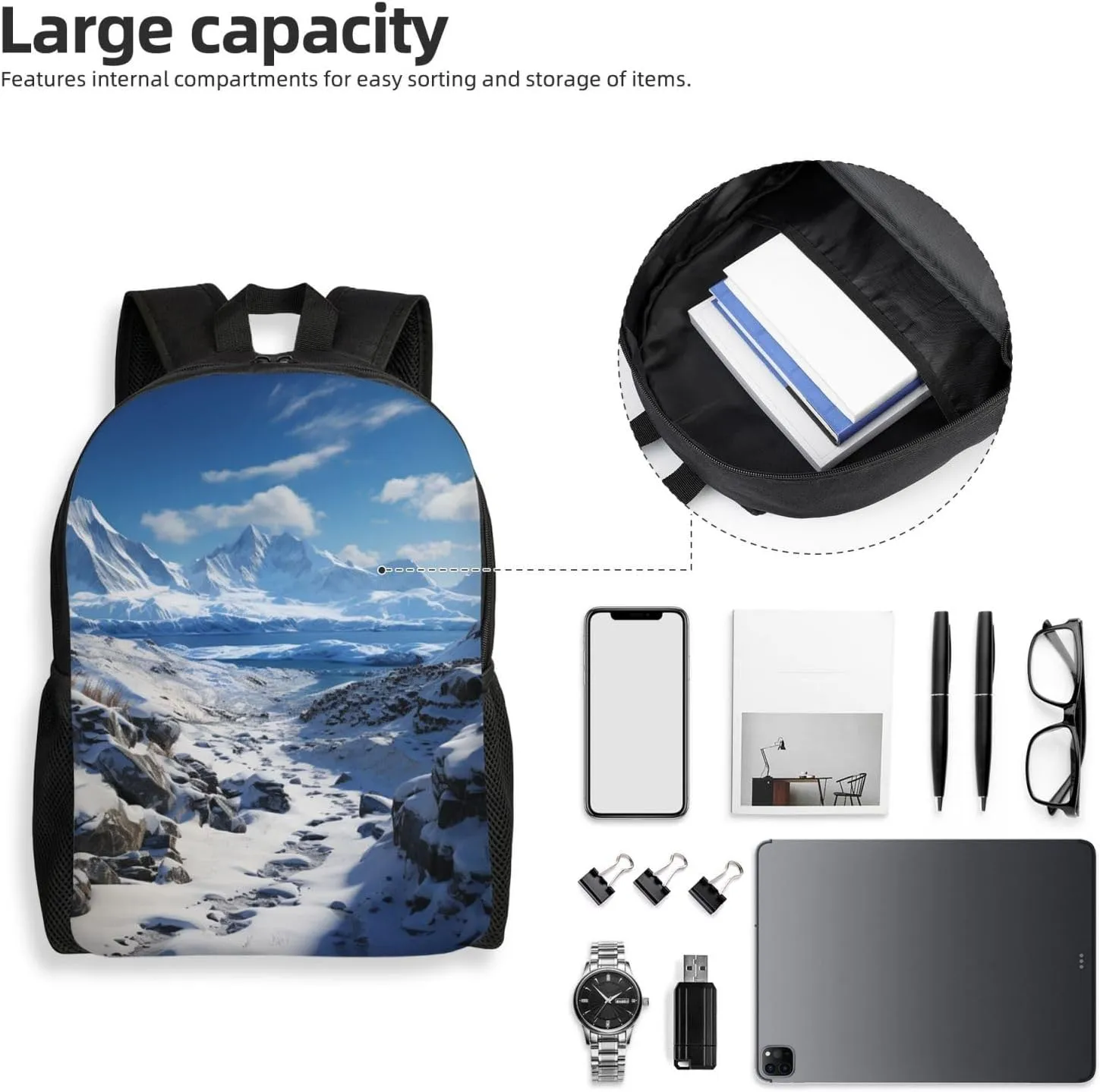 Travel Backpack for Women Men Carry On Backpack Waterproof 15.6inch Laptop Backpack Spectacular snowy mountains