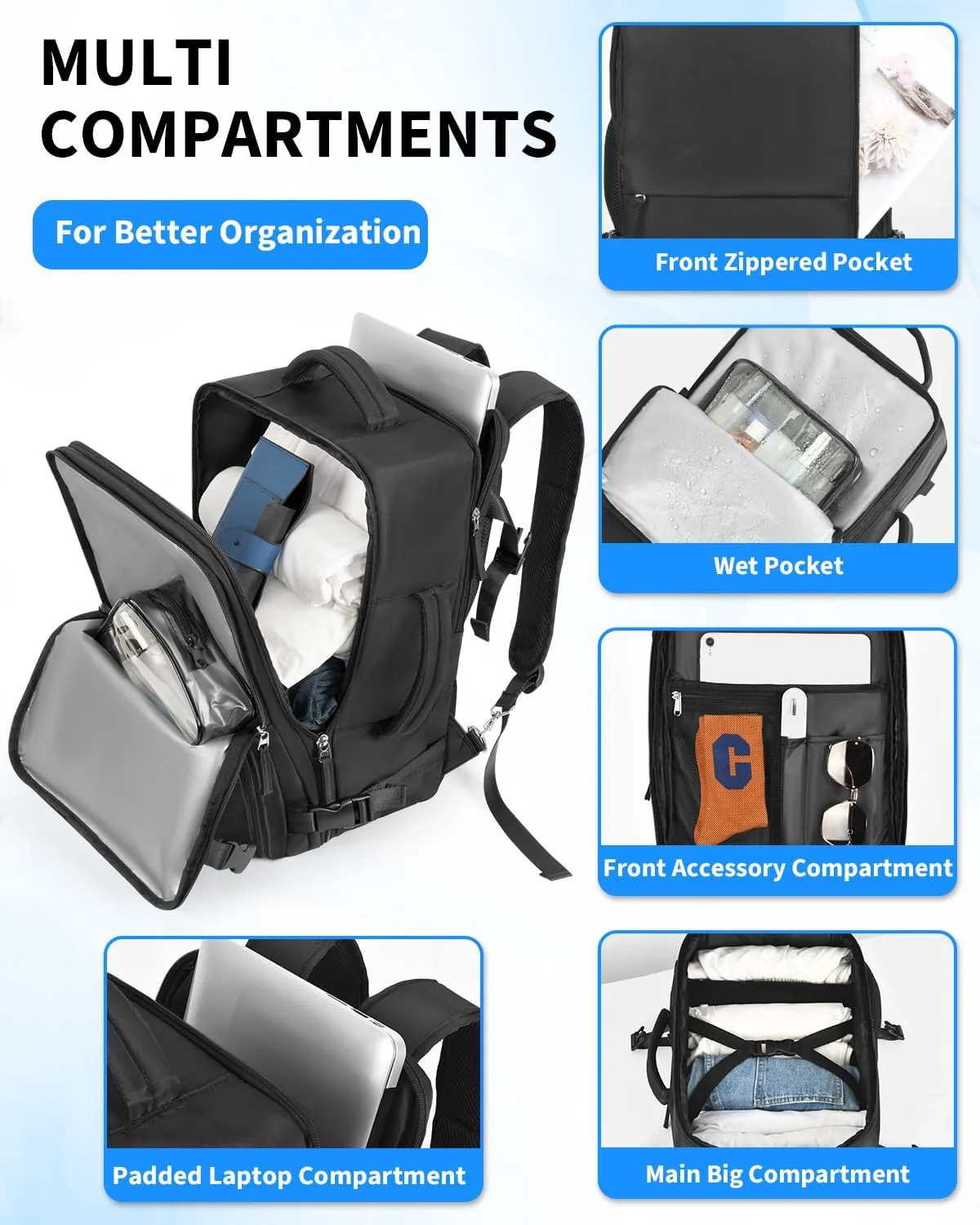Travel Backpack for Women Men, Carry On Backpacks Personal Item Bag, TSA 17 Inch Laptop Bags, Waterproof Backpack Flight Approved, Nurse Bag Casual Daypack for School, Business, College, Black
