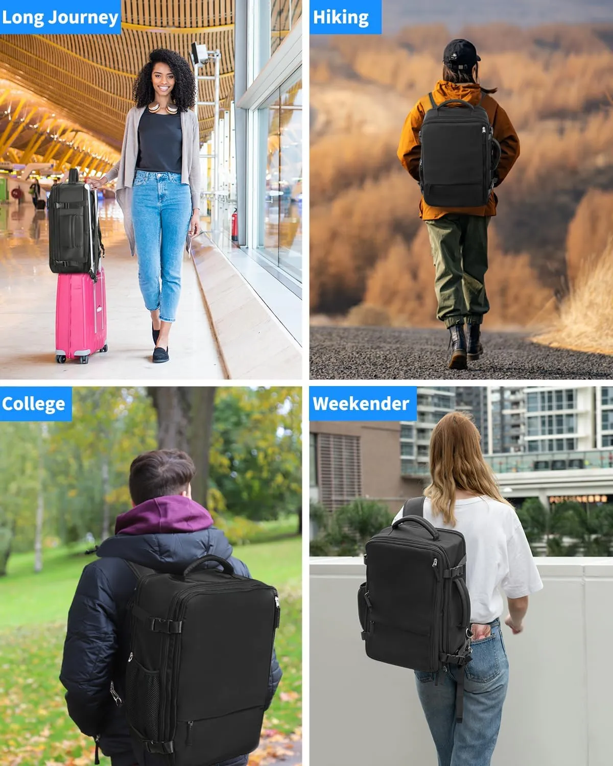 Travel Backpack for Women Men, Carry On Backpacks Personal Item Bag, TSA 17 Inch Laptop Bags, Waterproof Backpack Flight Approved, Nurse Bag Casual Daypack for School, Business, College, Black