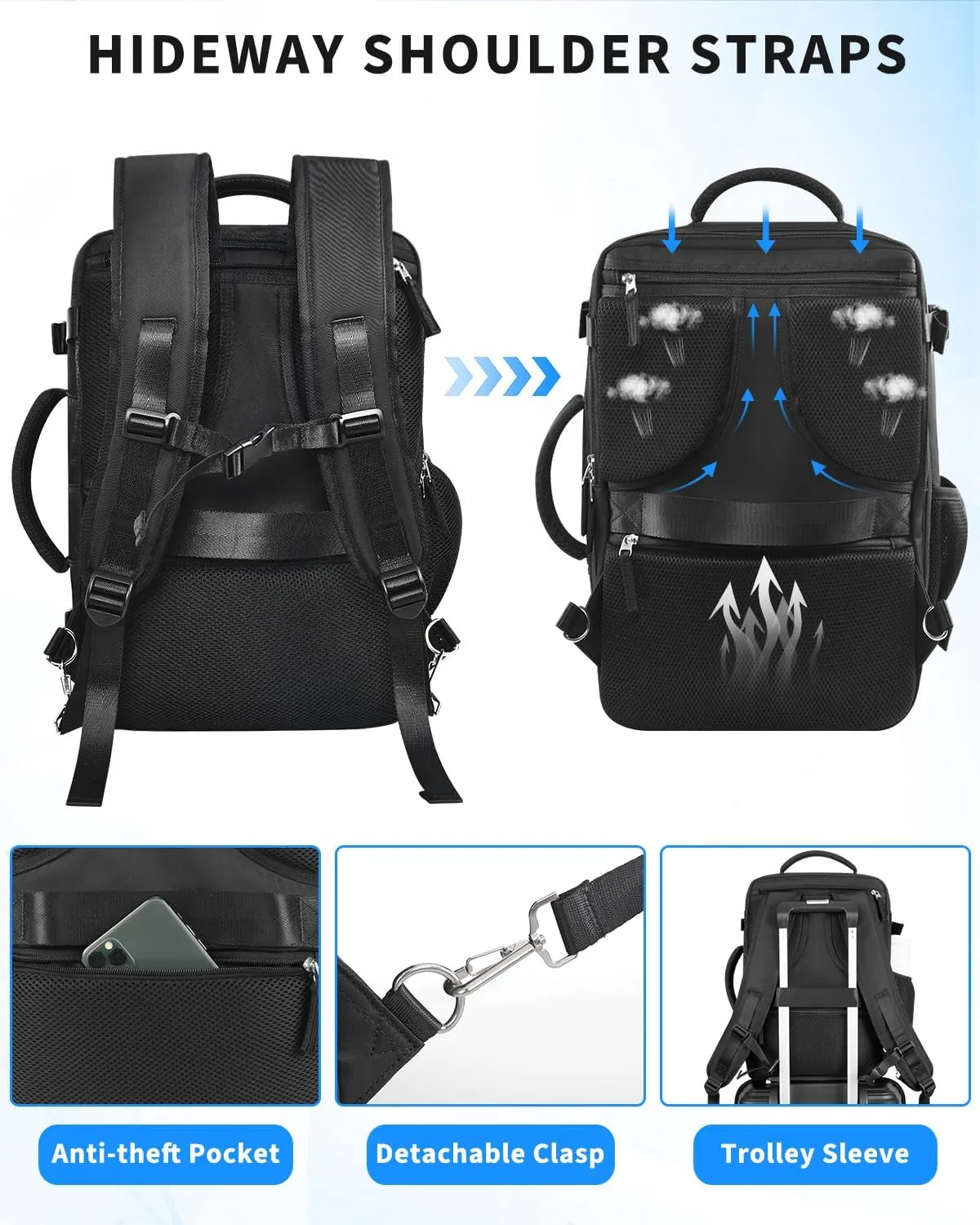 Travel Backpack for Women Men, Carry On Backpacks Personal Item Bag, TSA 17 Inch Laptop Bags, Waterproof Backpack Flight Approved, Nurse Bag Casual Daypack for School, Business, College, Black
