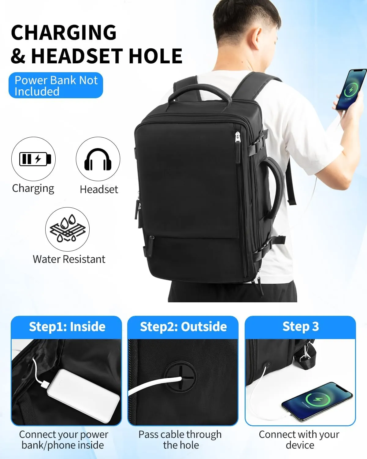 Travel Backpack for Women Men, Carry On Backpacks Personal Item Bag, TSA 17 Inch Laptop Bags, Waterproof Backpack Flight Approved, Nurse Bag Casual Daypack for School, Business, College, Black