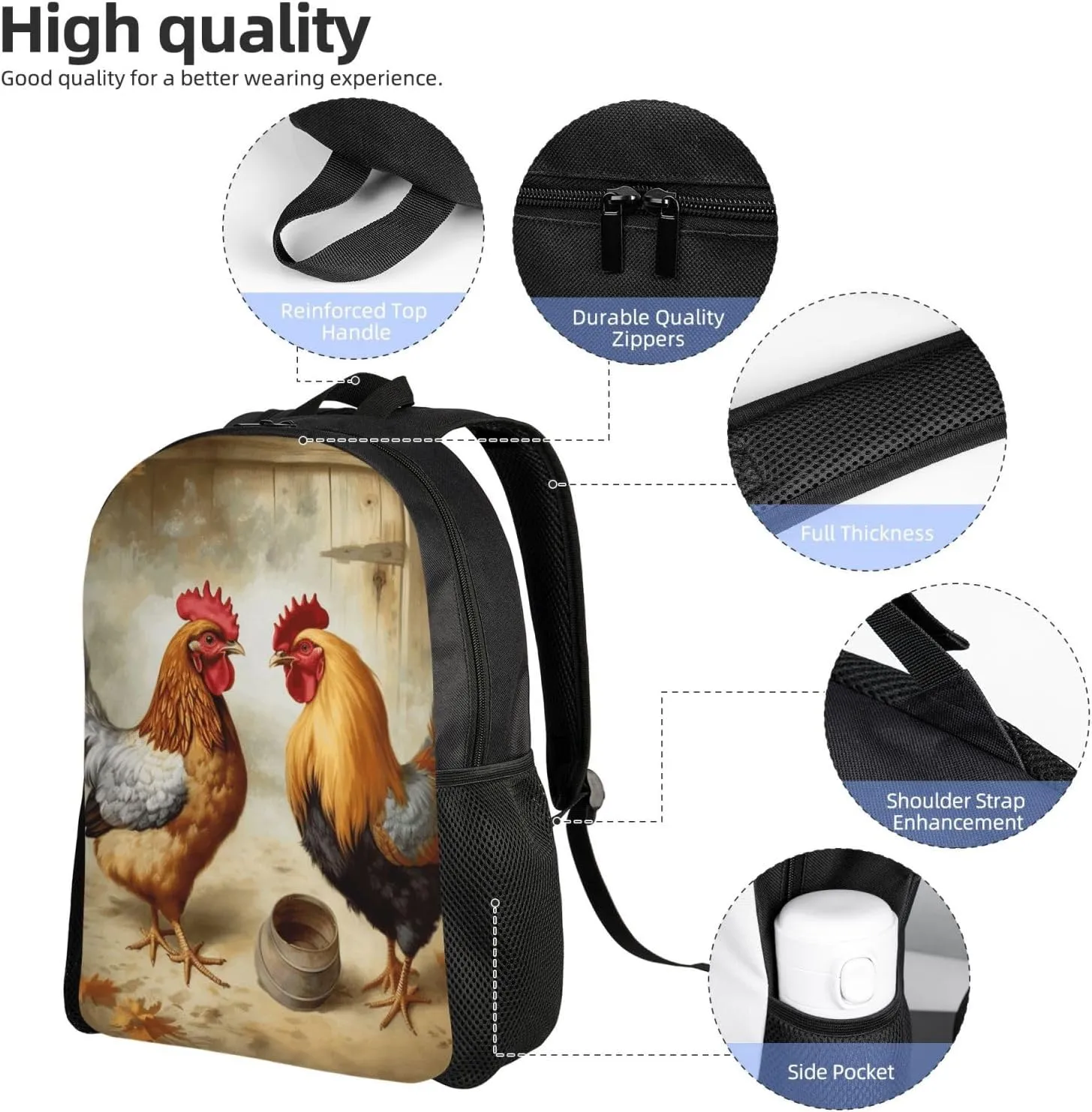 Travel Backpack for Women Men Lightweight 17 inch Laptop Bag Chicken And Rooster Print Backpack Casual Daypack