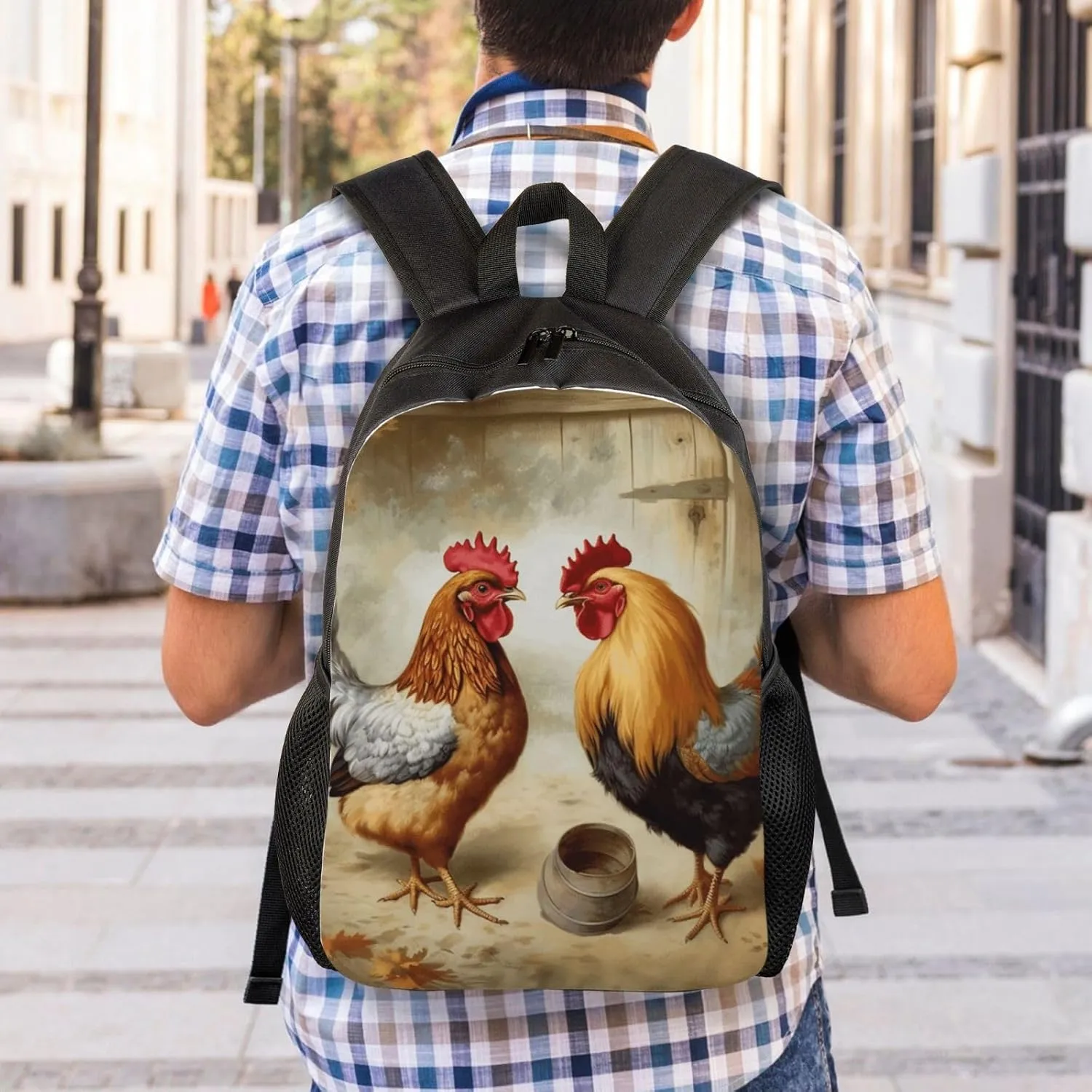 Travel Backpack for Women Men Lightweight 17 inch Laptop Bag Chicken And Rooster Print Backpack Casual Daypack