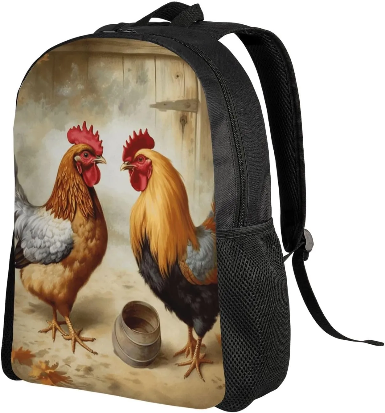 Travel Backpack for Women Men Lightweight 17 inch Laptop Bag Chicken And Rooster Print Backpack Casual Daypack
