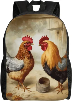 Travel Backpack for Women Men Lightweight 17 inch Laptop Bag Chicken And Rooster Print Backpack Casual Daypack