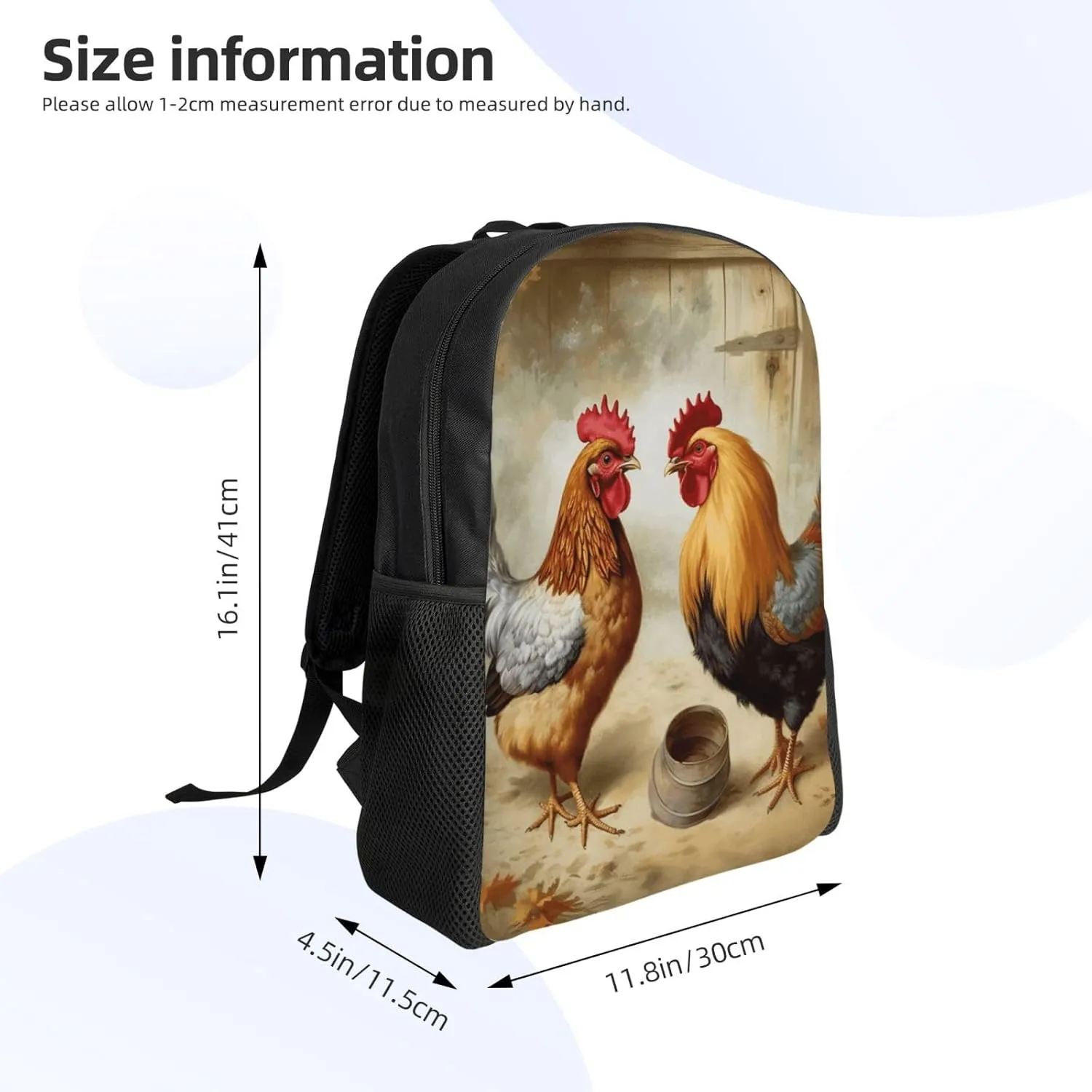 Travel Backpack for Women Men Lightweight 17 inch Laptop Bag Chicken And Rooster Print Backpack Casual Daypack