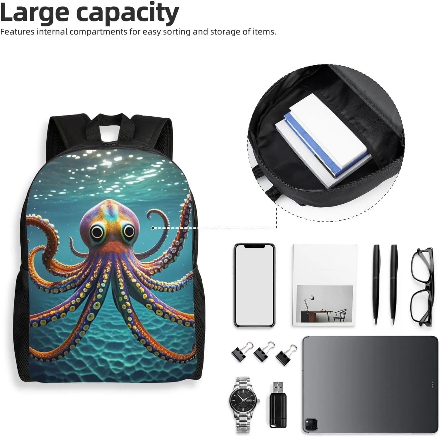 Travel Backpack for Women Men Lightweight 17 inch Laptop Bag Giant Octopus Backpack Casual Daypack