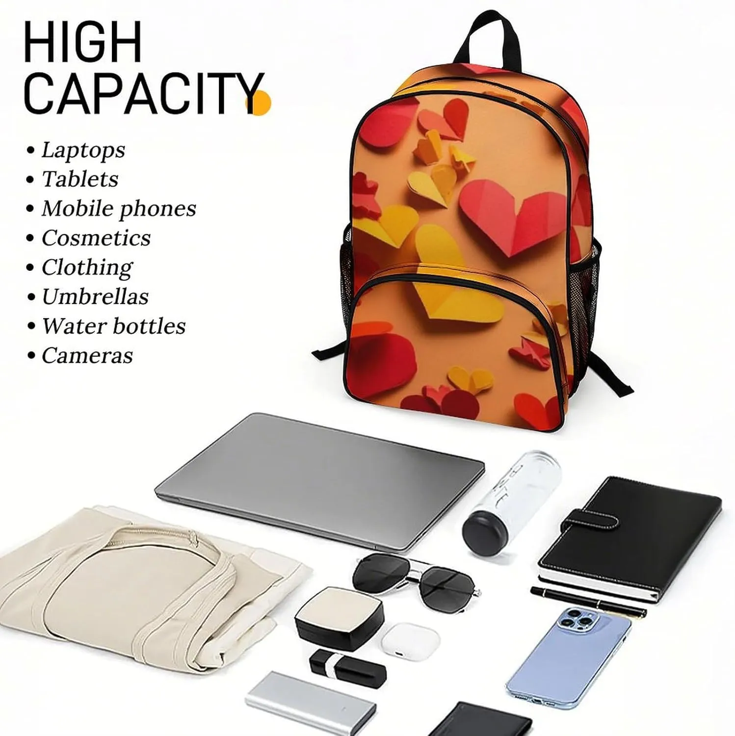 Travel Backpack for Women Men Lightweight 17 Inch Laptop Bag Heart Shapes in Different Colors Backpack Casual Daypack