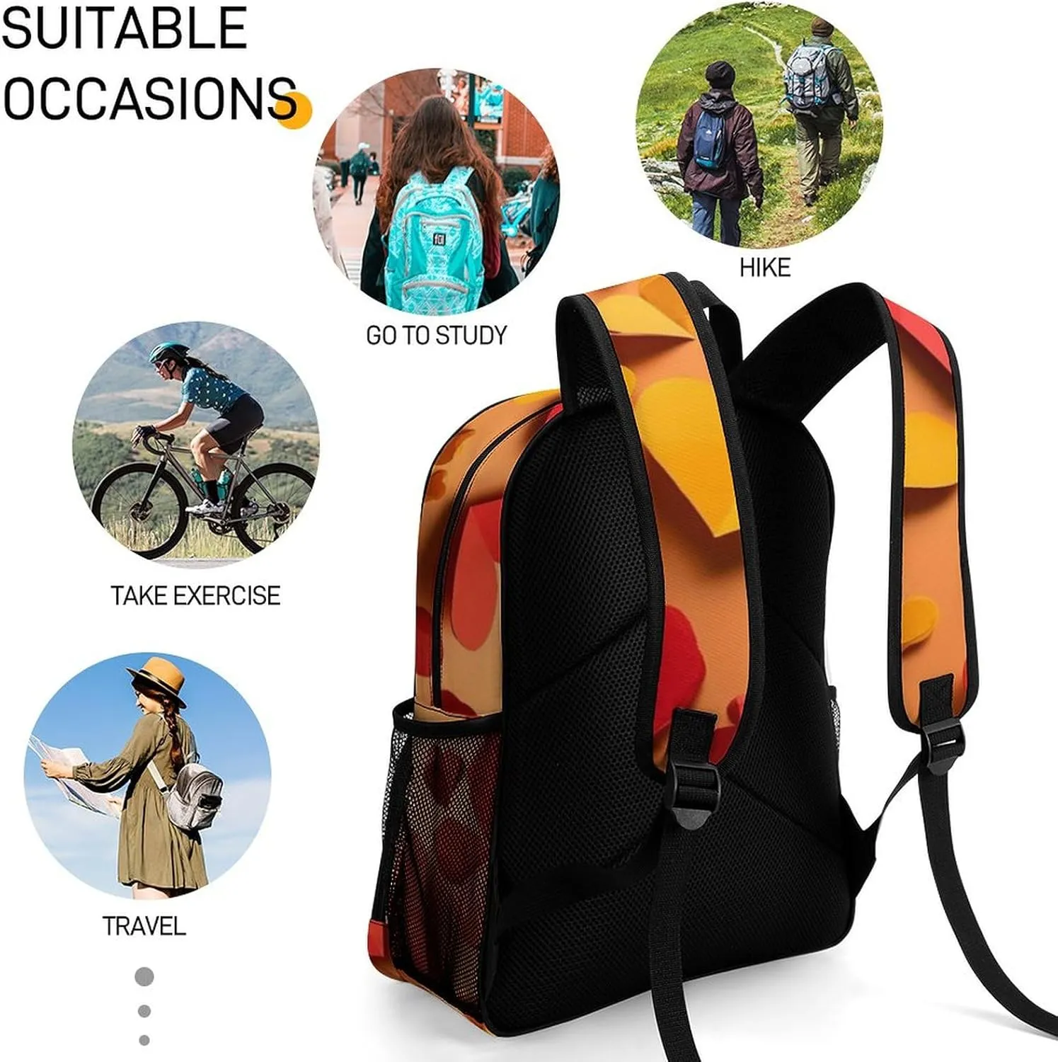 Travel Backpack for Women Men Lightweight 17 Inch Laptop Bag Heart Shapes in Different Colors Backpack Casual Daypack