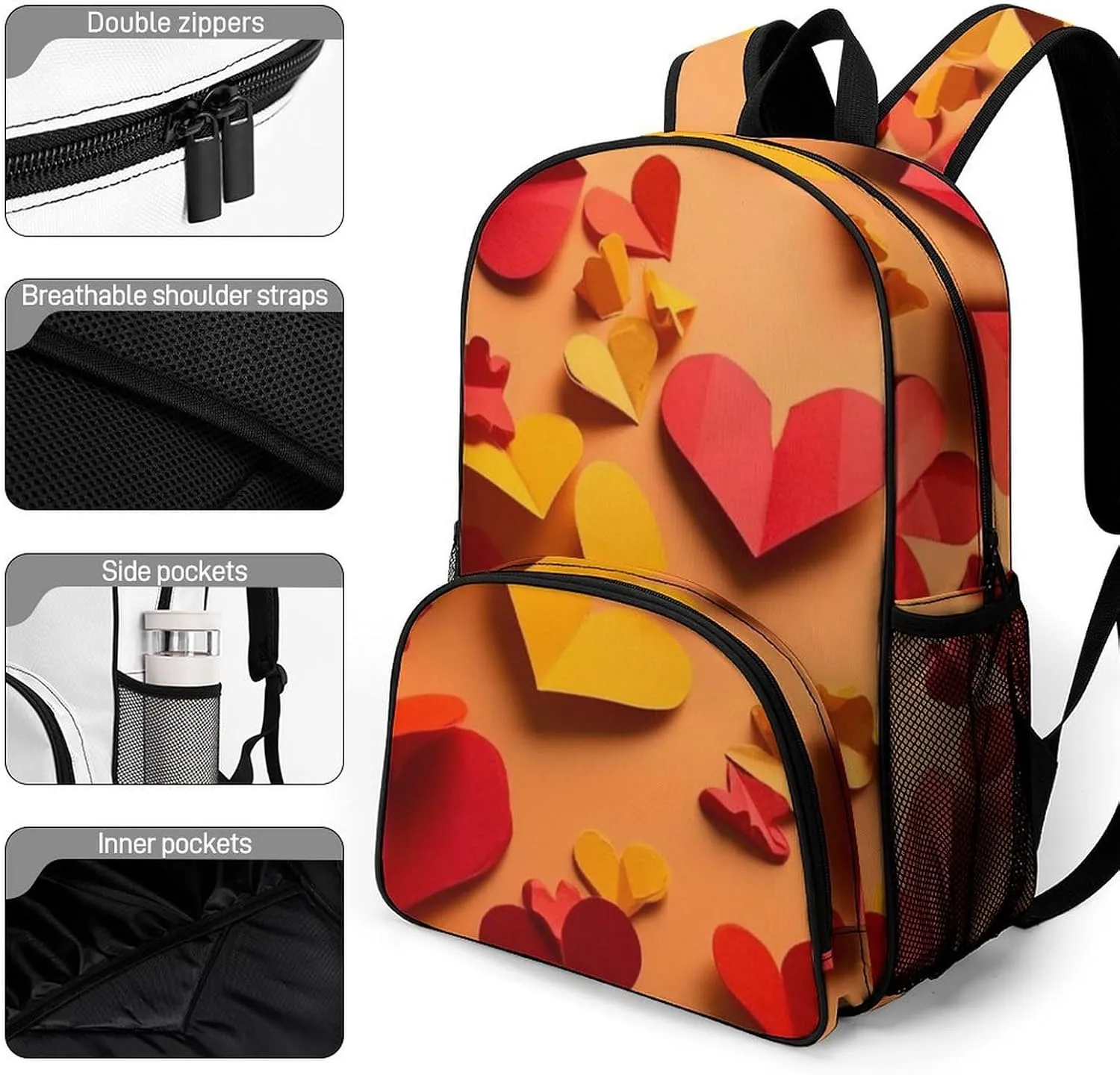 Travel Backpack for Women Men Lightweight 17 Inch Laptop Bag Heart Shapes in Different Colors Backpack Casual Daypack