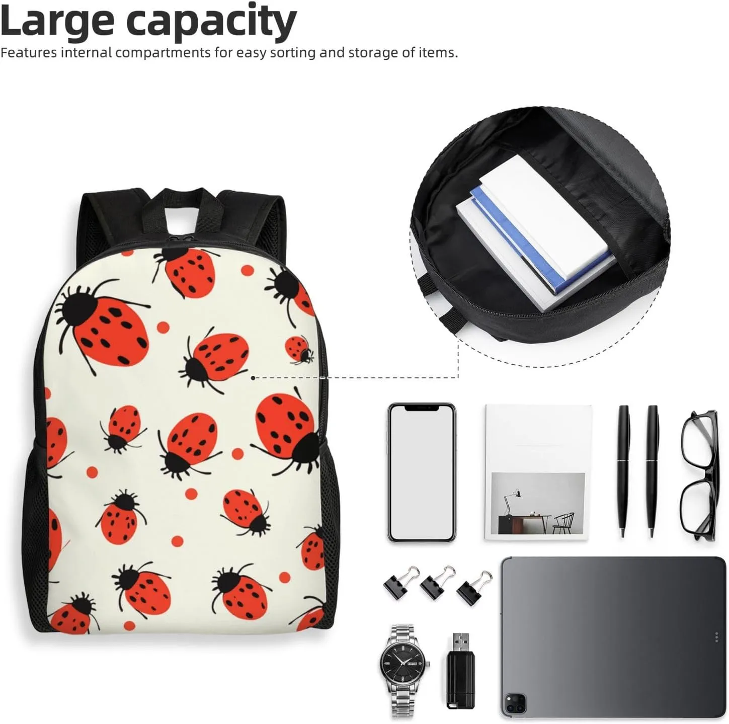 Travel Backpack for Women Men Lightweight 17 inch Laptop Bag Ladybugs Pattern Infinite Speckled Backpack Casual Daypack