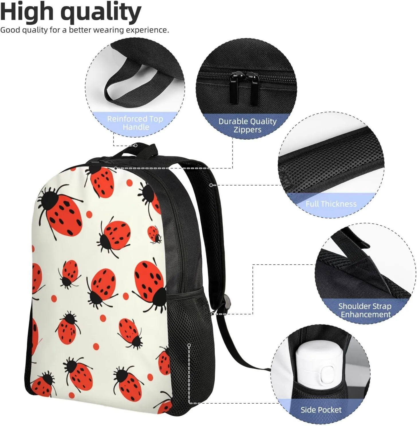 Travel Backpack for Women Men Lightweight 17 inch Laptop Bag Ladybugs Pattern Infinite Speckled Backpack Casual Daypack