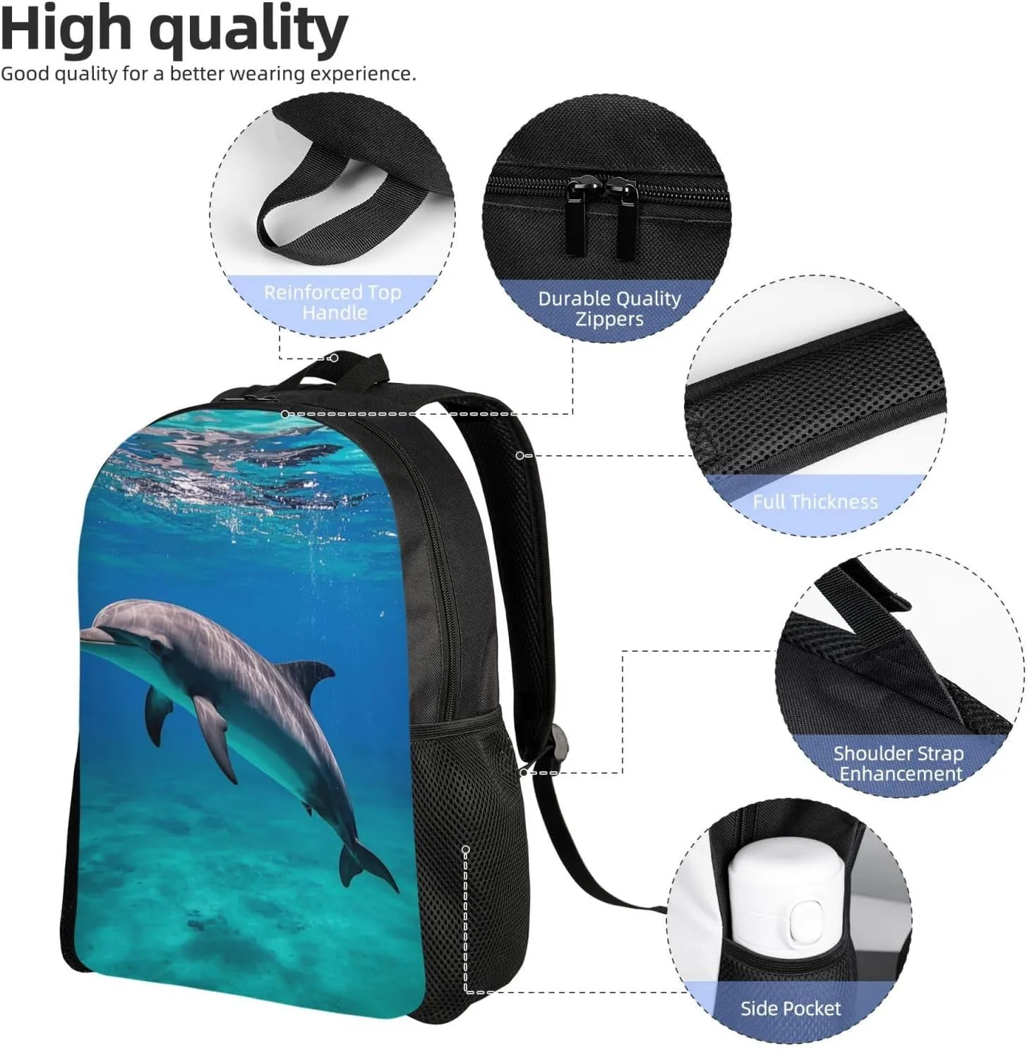 Travel Backpack for Women Men Lightweight 17 inch Laptop Bag Marine dolphin Backpack Casual Daypack
