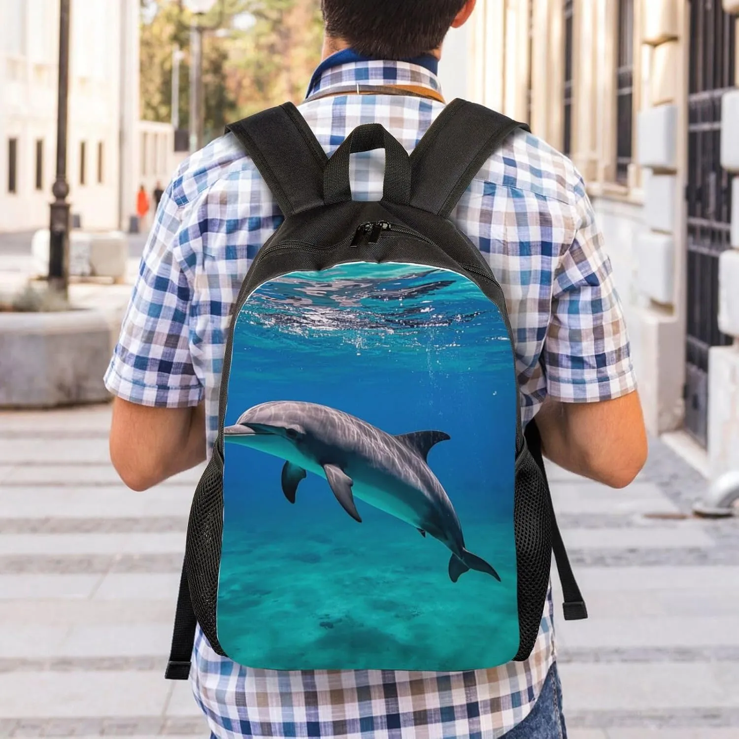 Travel Backpack for Women Men Lightweight 17 inch Laptop Bag Marine dolphin Backpack Casual Daypack