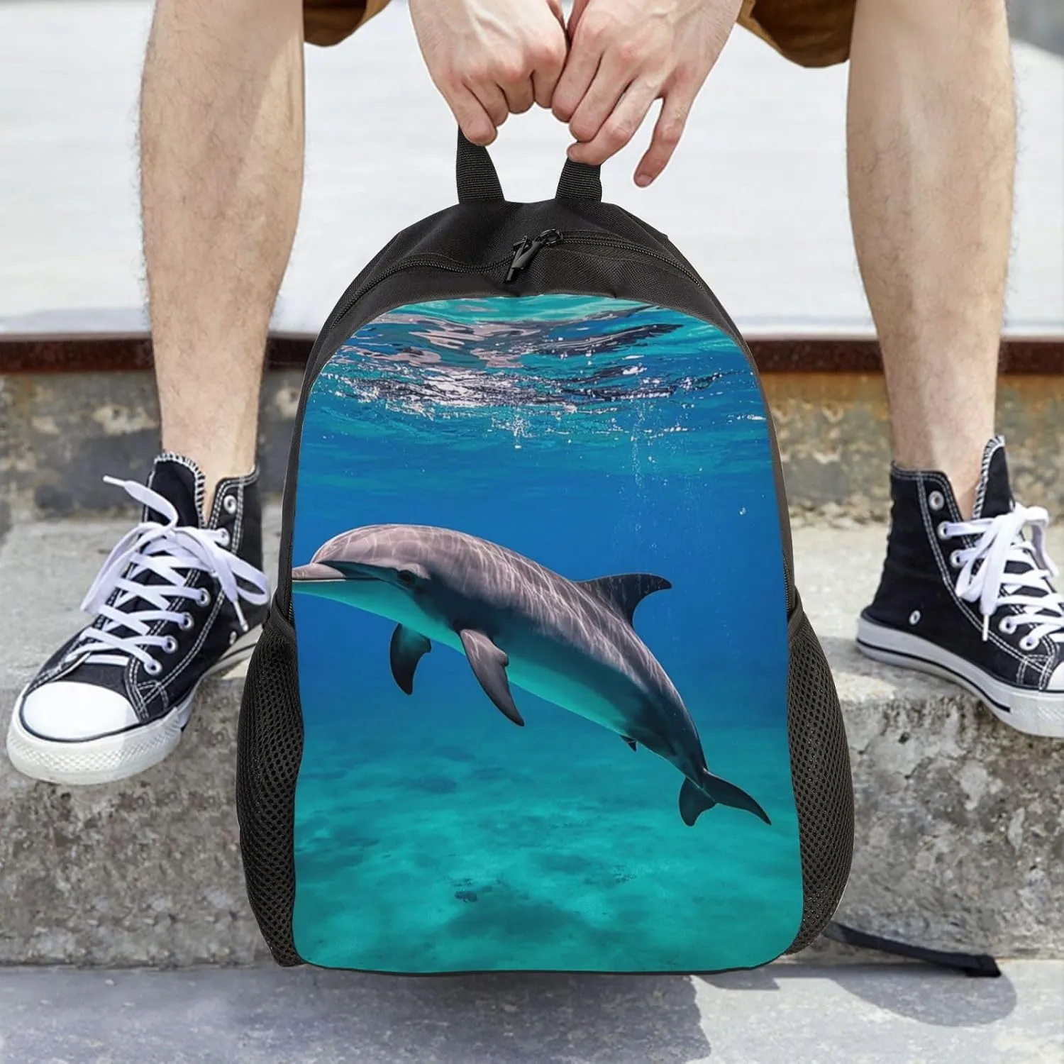 Travel Backpack for Women Men Lightweight 17 inch Laptop Bag Marine dolphin Backpack Casual Daypack