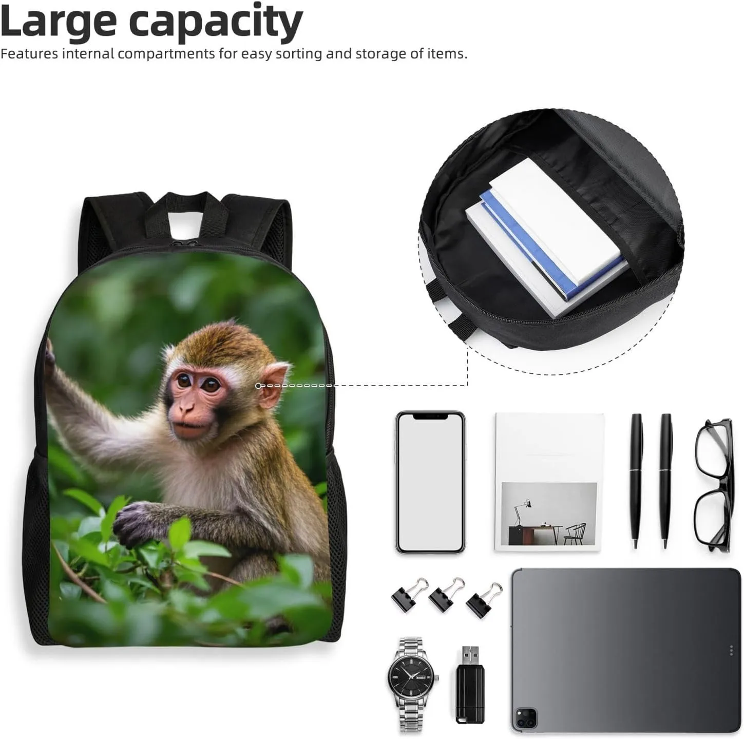 Travel Backpack for Women Men Lightweight 17 inch Laptop Bag Naughty monkey Backpack Casual Daypack